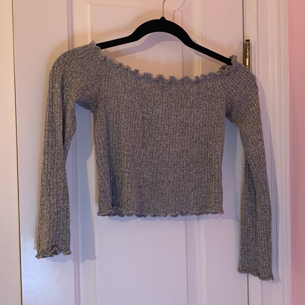 Mezzanine womens gray off the shoulder long sleeve stretch crop top size small